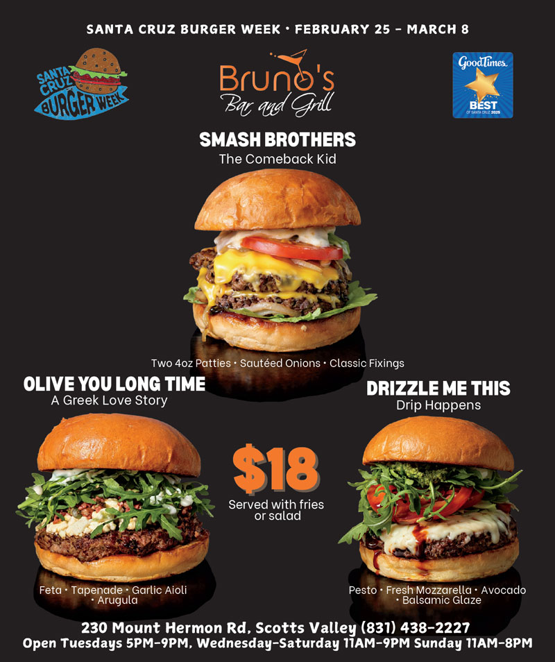 bruno's bar and grill, santa cruz burger week specials