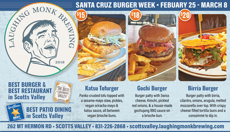 laughing monk brewing, santa cruz burger week specials