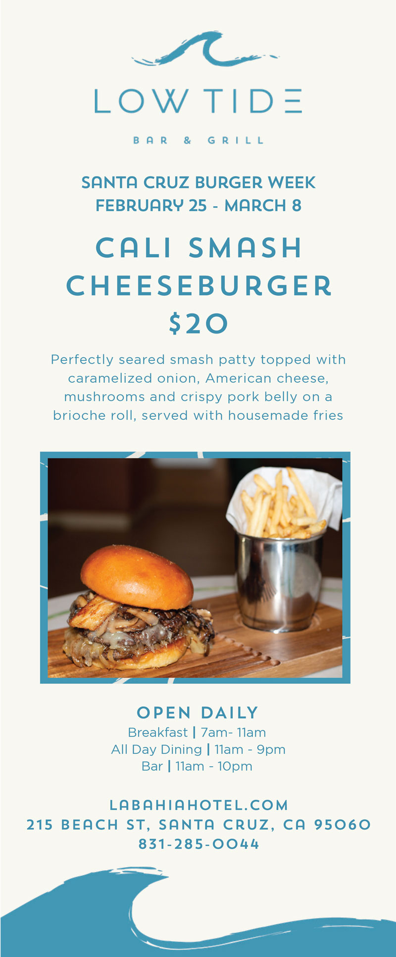 low tide, la bahia, santa cruz burger week specials