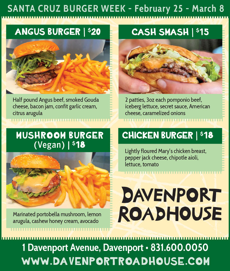 davenport roadhouse, santa cruz burger week specials